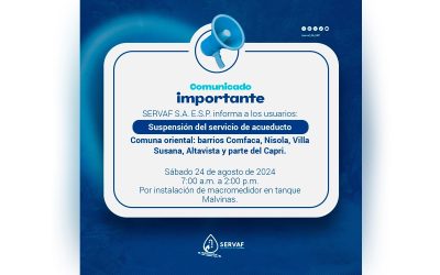 Suspensión del servicio de acueducto en cinco barrios